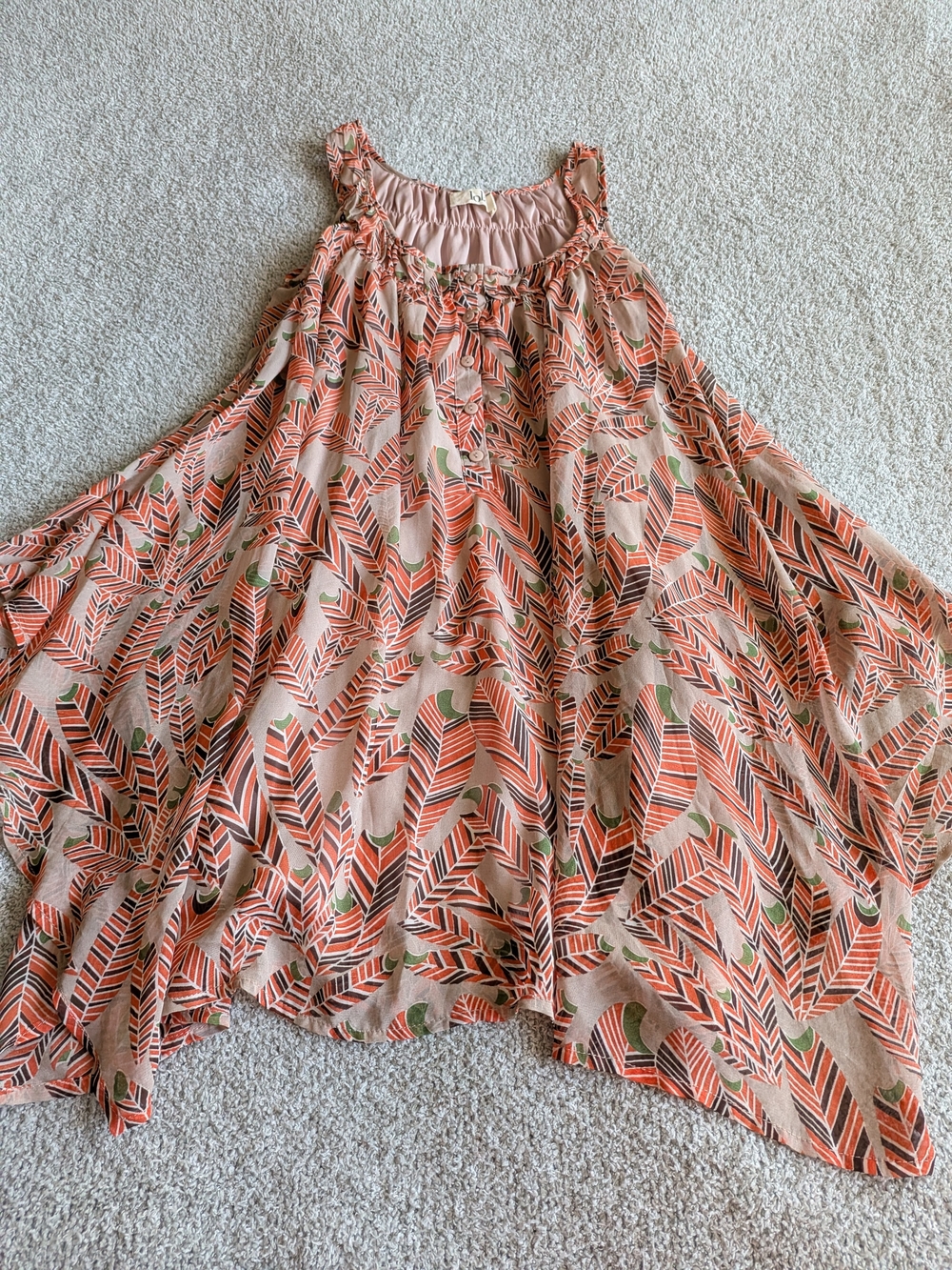 🌼B2G1🌼 lola Peach and Green Leaf Print Mini Swing Dress